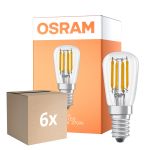 Mehrfachpackung 6x Osram LED Spezial E14 Röhrenförmig Glühbirne T26 Fadenlampe Klar 2.8W 250lm - 827 Extra Warmweiß | Dimmbar - Ersatz Für 25W