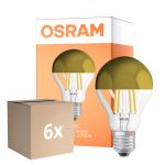 Mehrfachpackung 6x Osram Classic LED E27 Birne Fadenlampe Spiegel Gold 4W 400lm - 827 Extra Warmweiß | Ersatz Für 35W