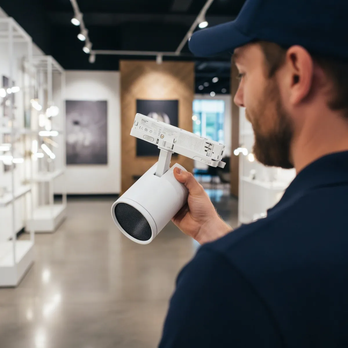 Noxion Schienenstrahler Delta Pro mit Honeycomb in einer Galerie